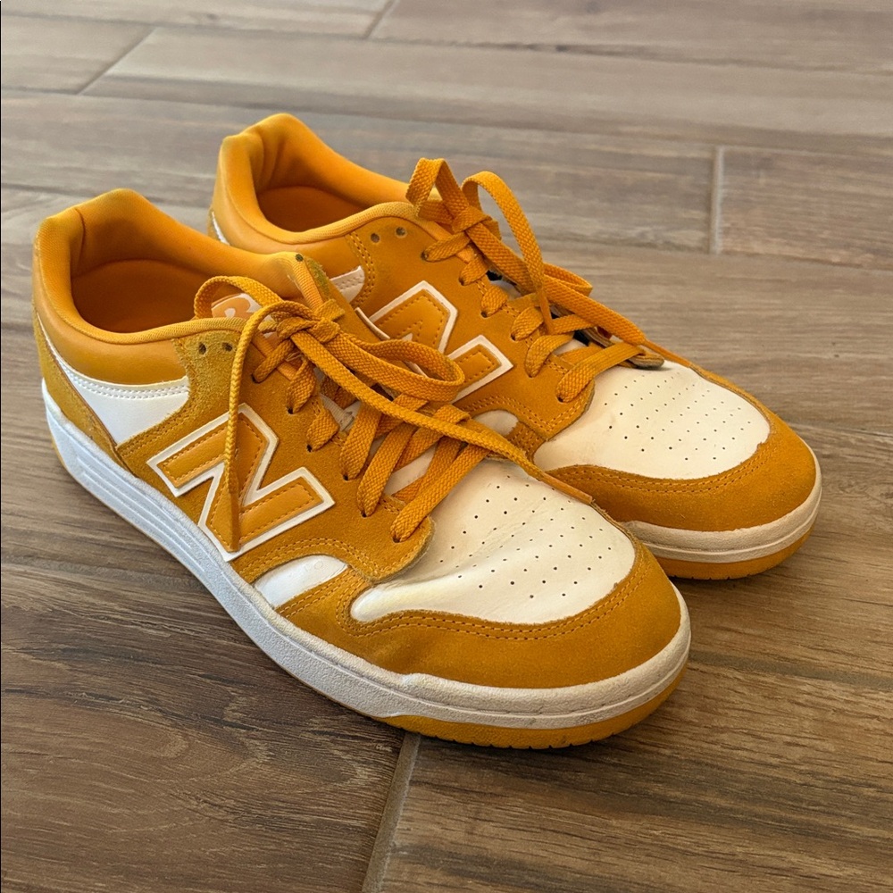 New Balance Men’s Yellow and White Sneakers with Suede Accents